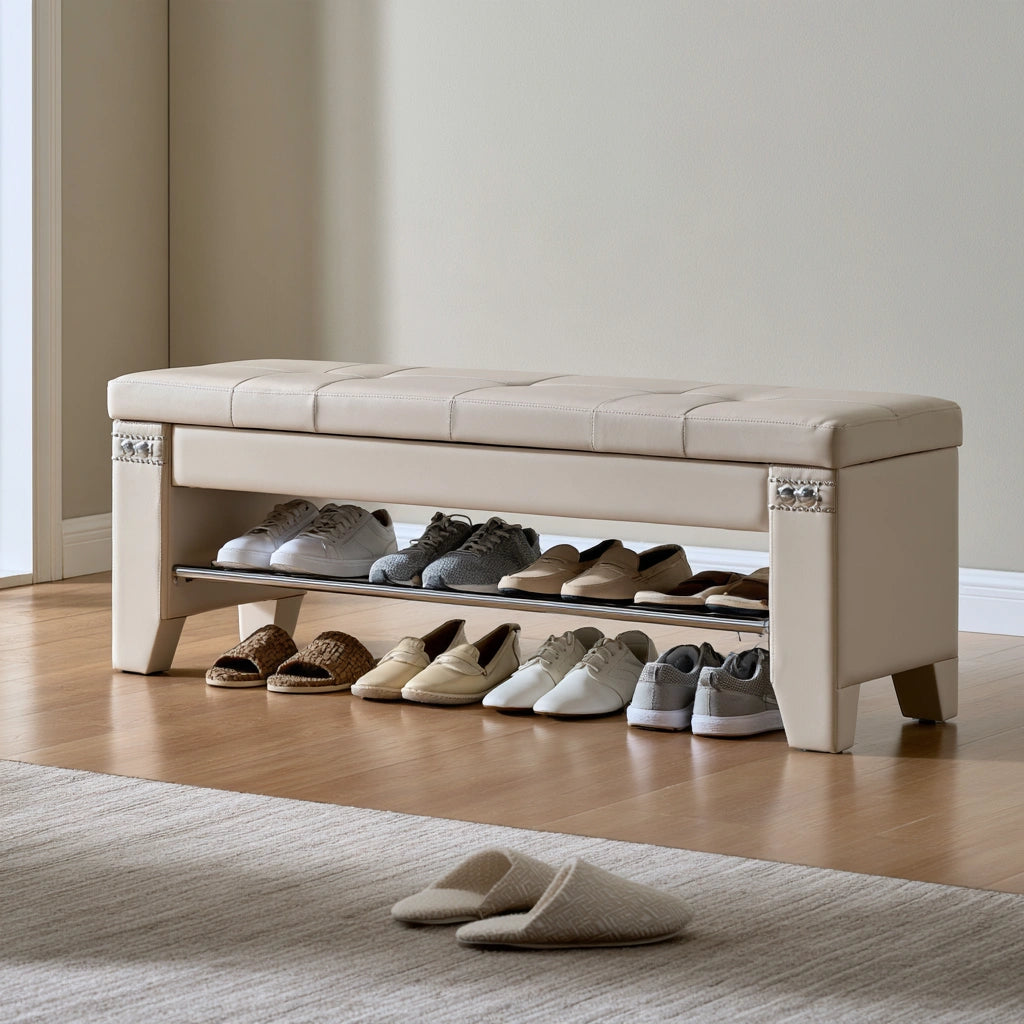 Gepolsterte Sitzbank, mit Kunstlederbezug, Farbe: creme