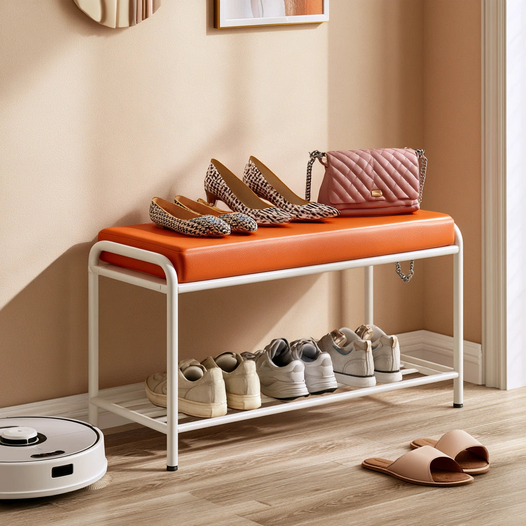 Schuhbank mit Stauraum, mit Stoffbezug, Farbe: orange