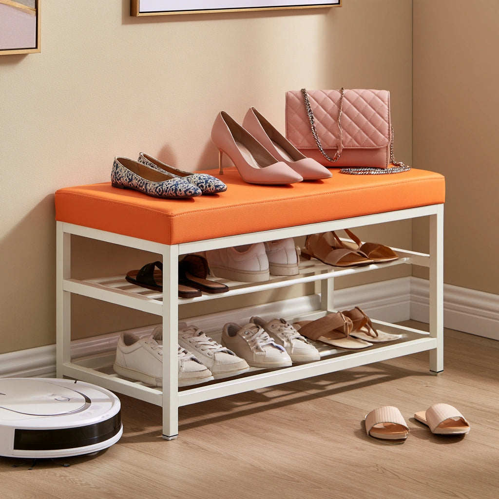 Schuhbank mit Stauraum, mit Stoffbezug, Farbe: orange