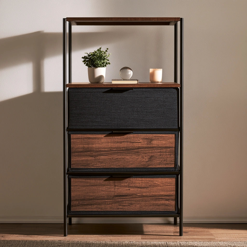 Kommode mit Schubladen, mit klarer Formgebung, mit drei Schubladen, Farbe: grau